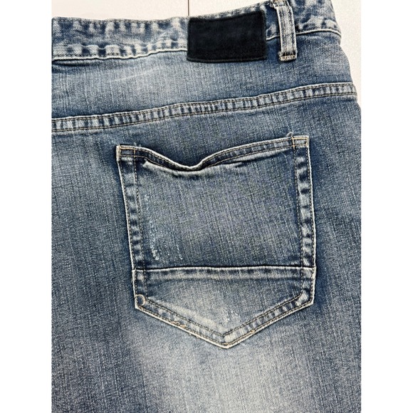 SMOKE RISE Denim Shorts Men Size 46 Distressed Neon Patch Frayed Hem 100 - Picture 5 of 12